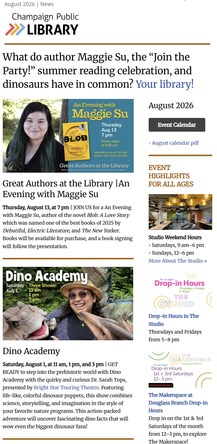screenshot of August newsletter