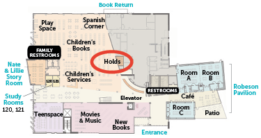 Hold pick-up room at library