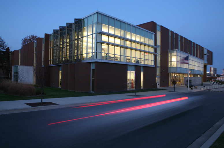 Main Library entrance from parking lot