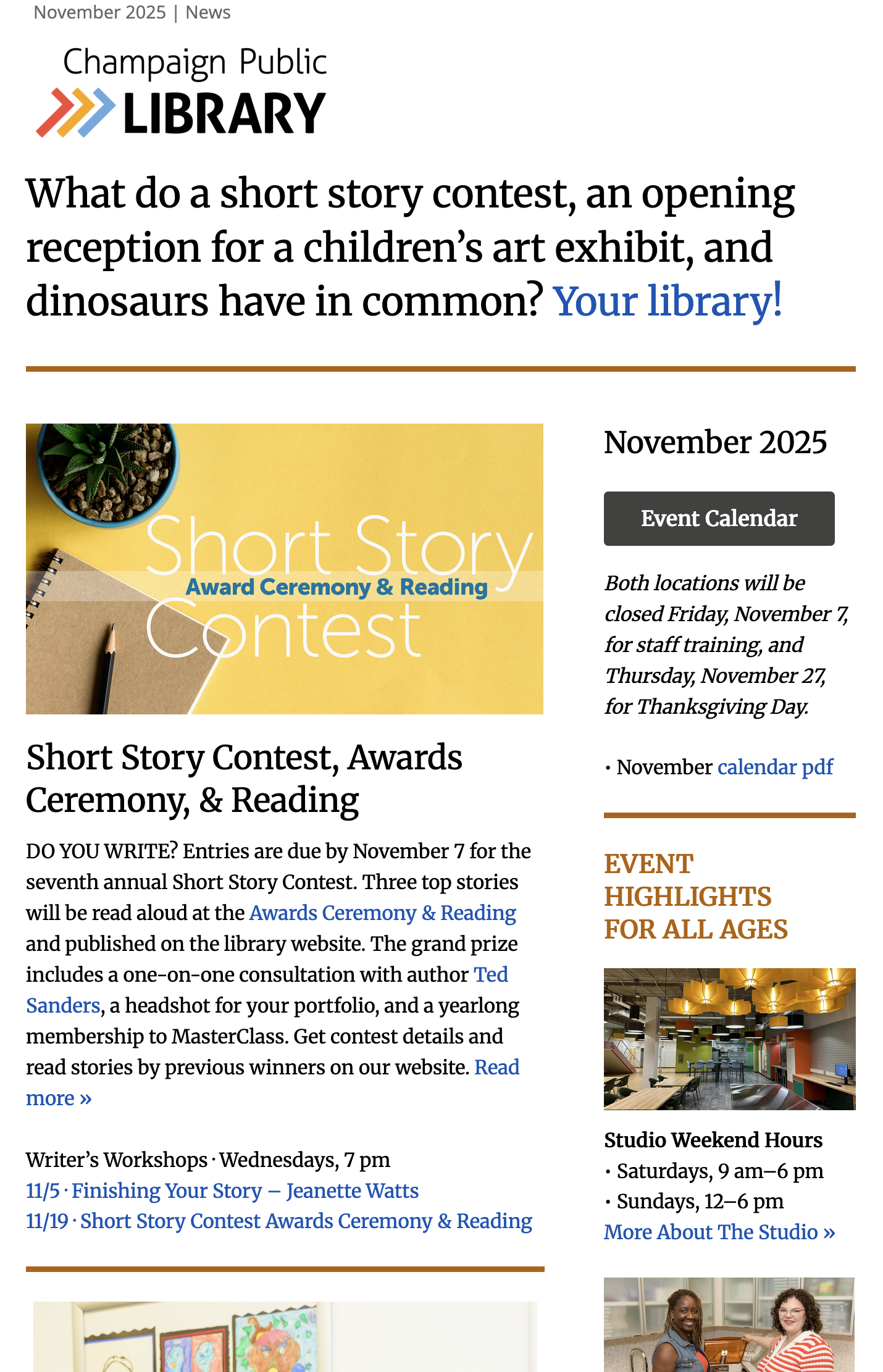screenshot of November newsletter