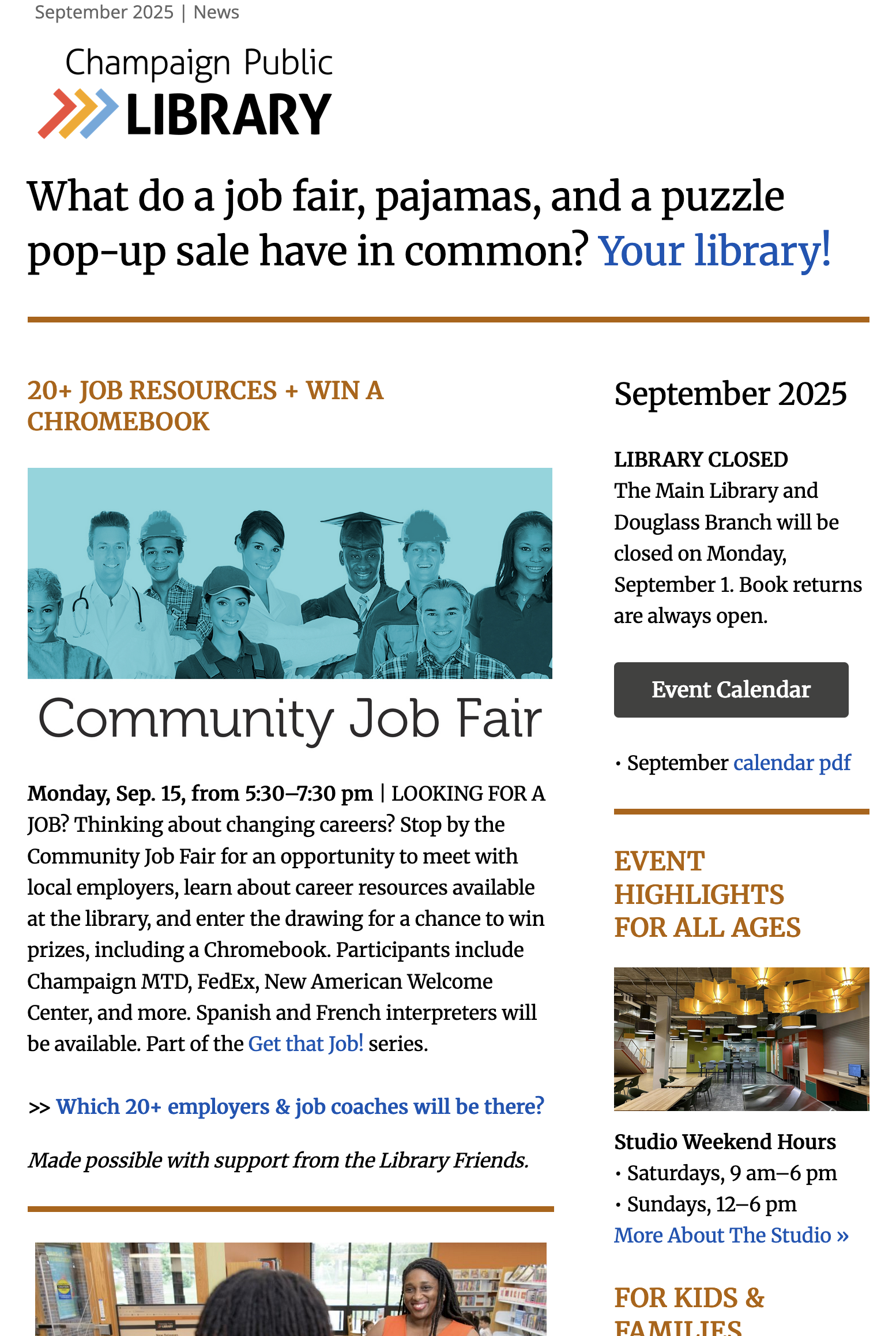 screenshot of September newsletter