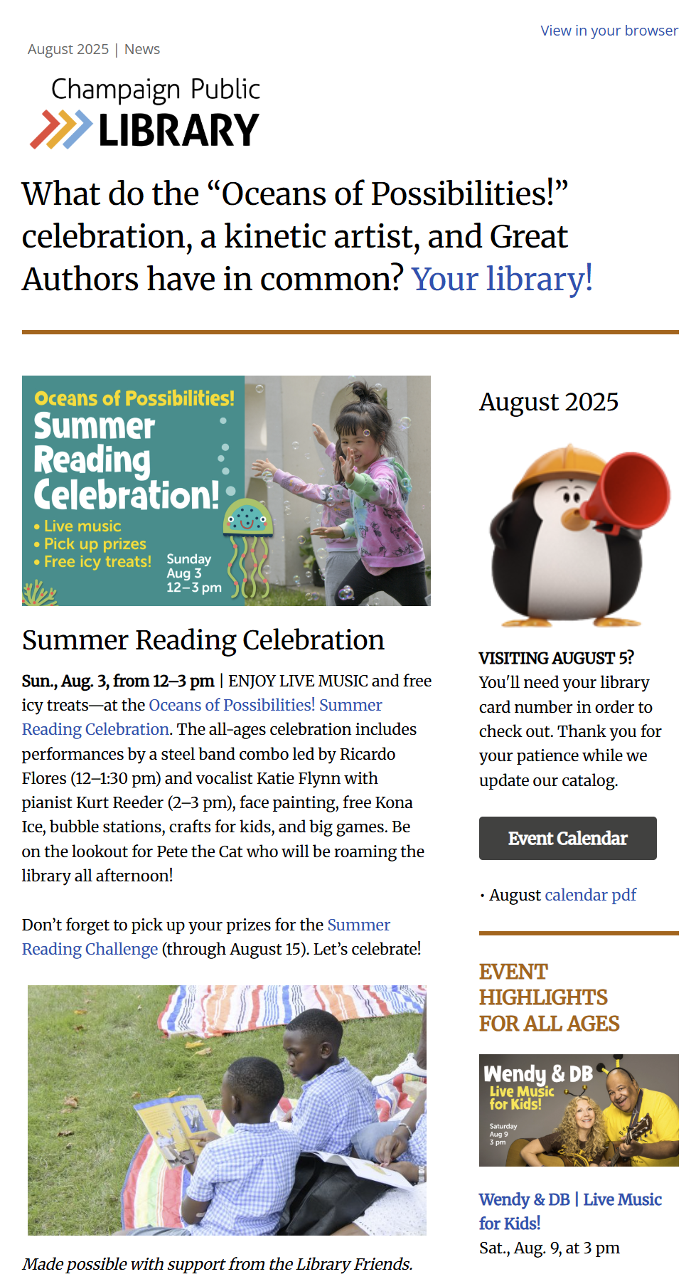 screenshot of July newsletter