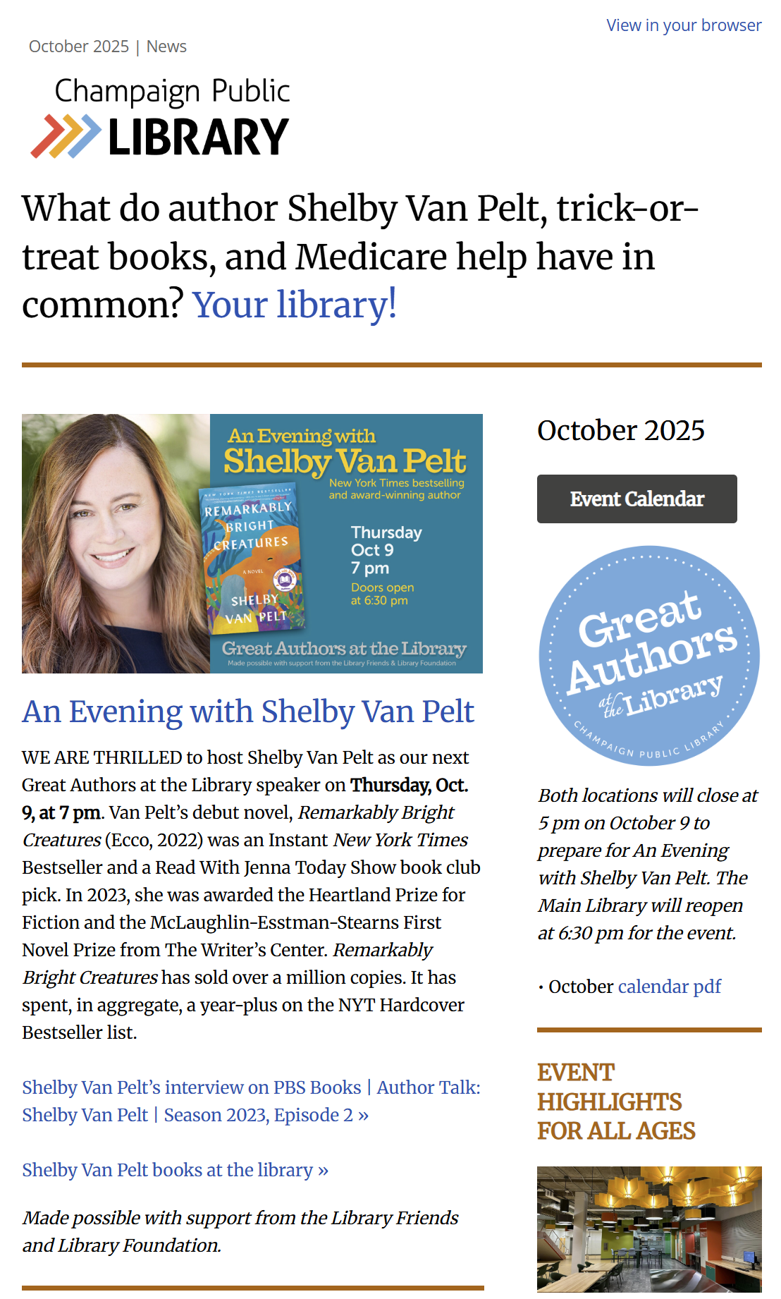 screenshot of October newsletter