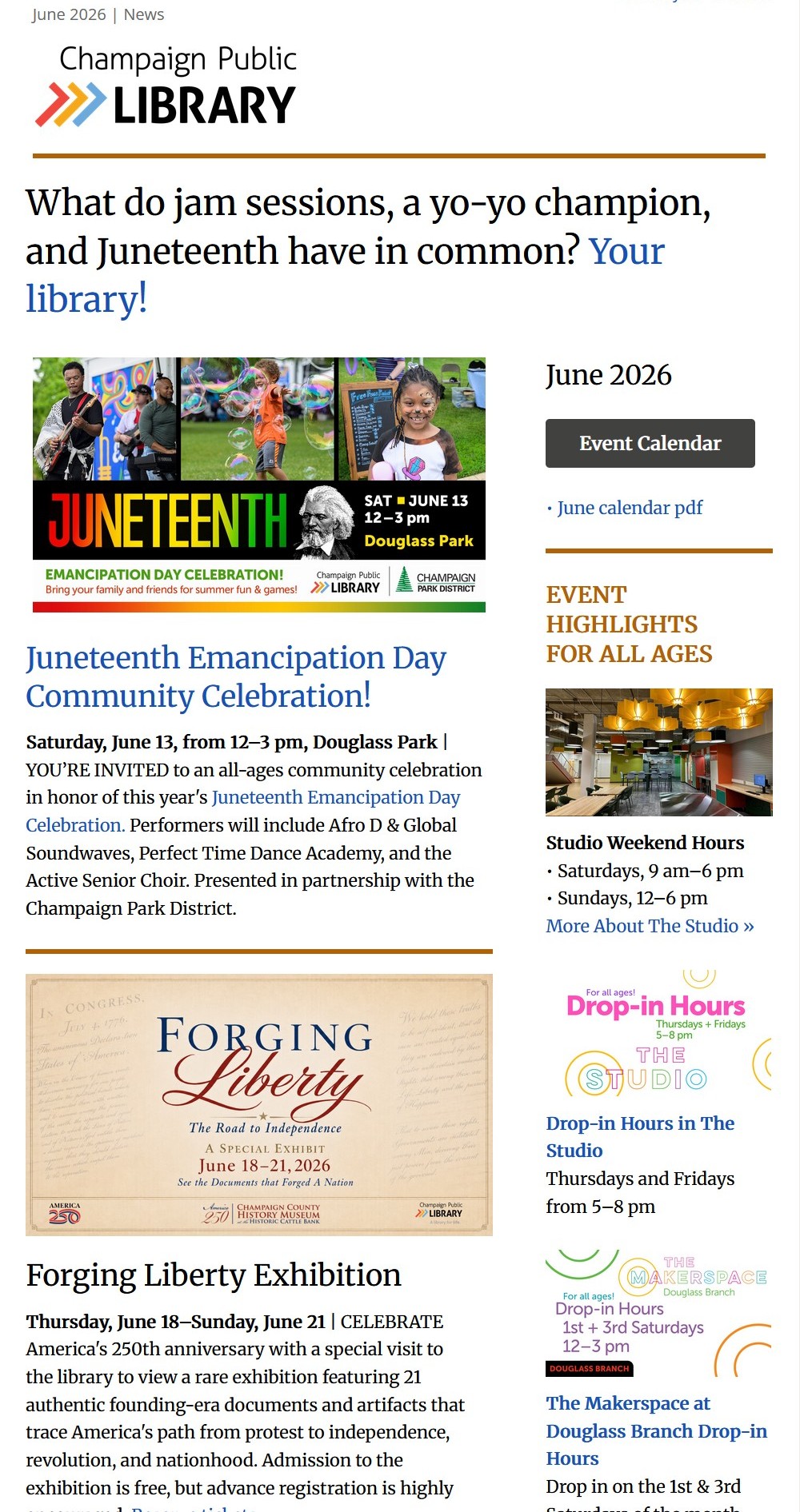 screenshot of June newsletter