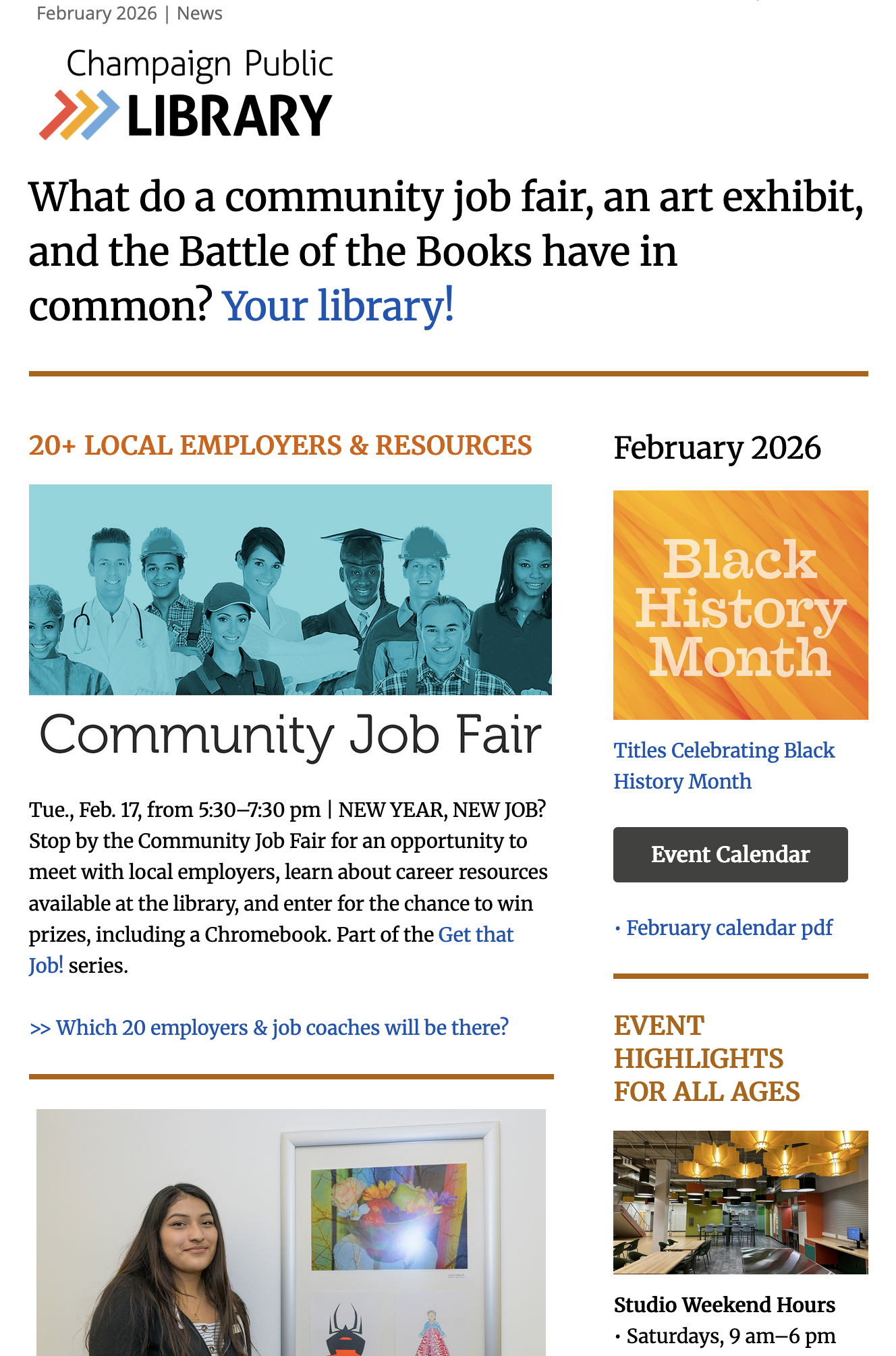 screenshot of February newsletter