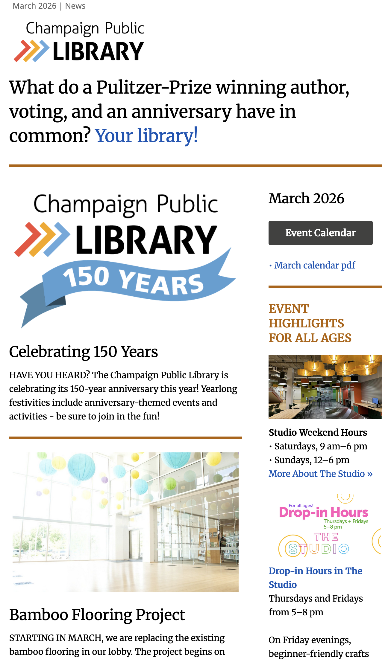 screenshot of March newsletter