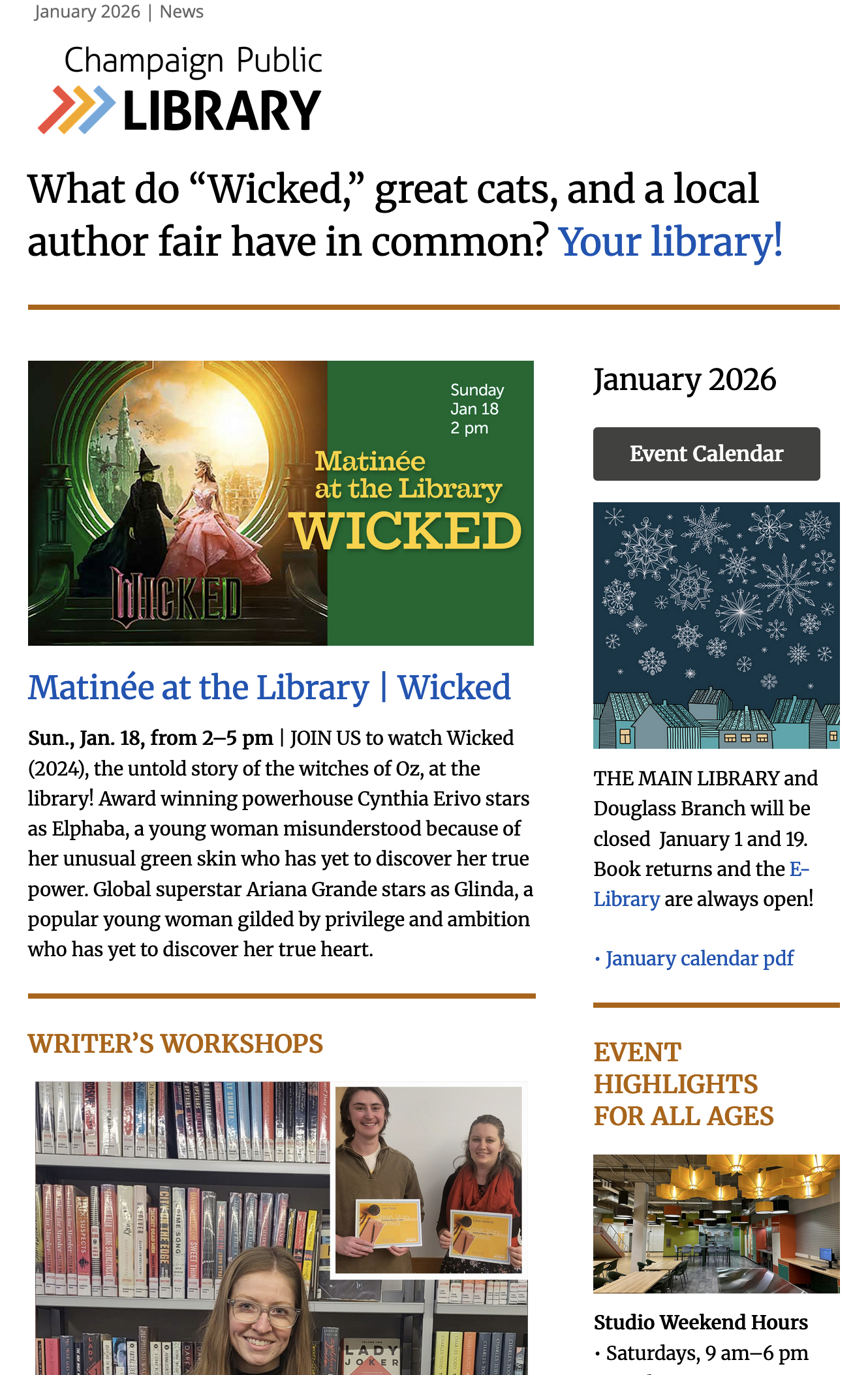 screenshot of January newsletter